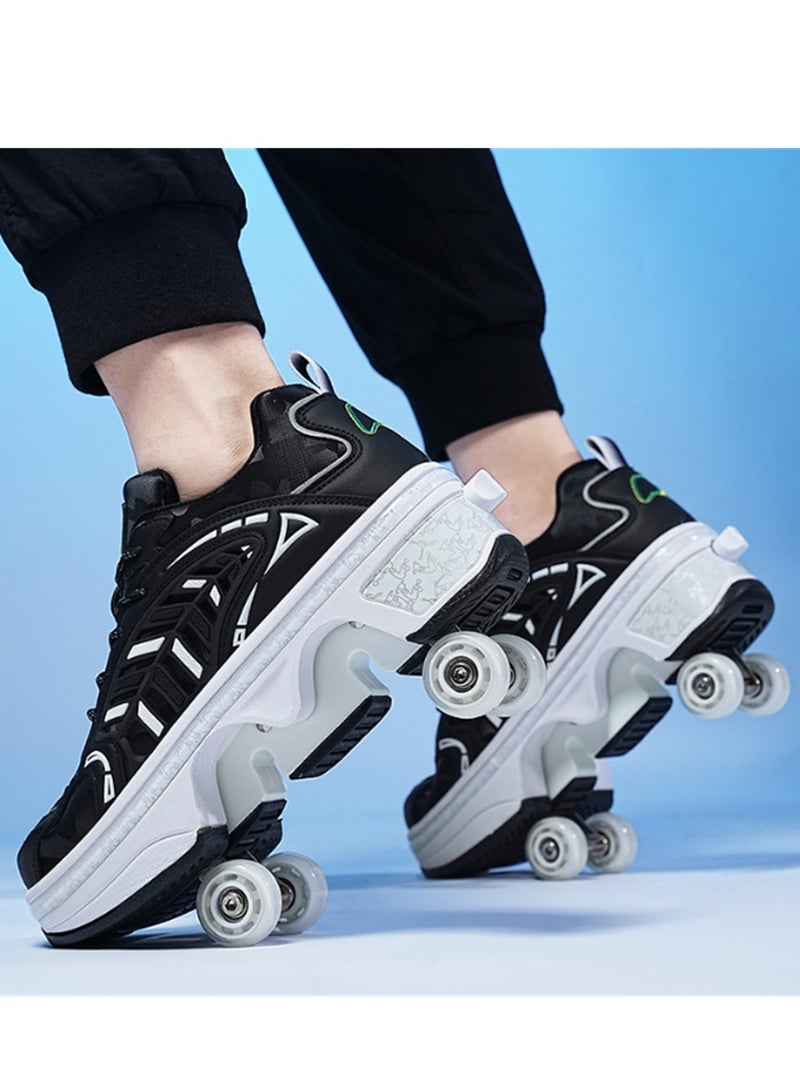 إسكدنيا أحذية المشي ذات العجلات الأربع يمكن أن تكون أحذية قابلة للسحب ذات تشوه دوار ومشبك دوار وزلاجات دوارة باللون الأسود - Image 3