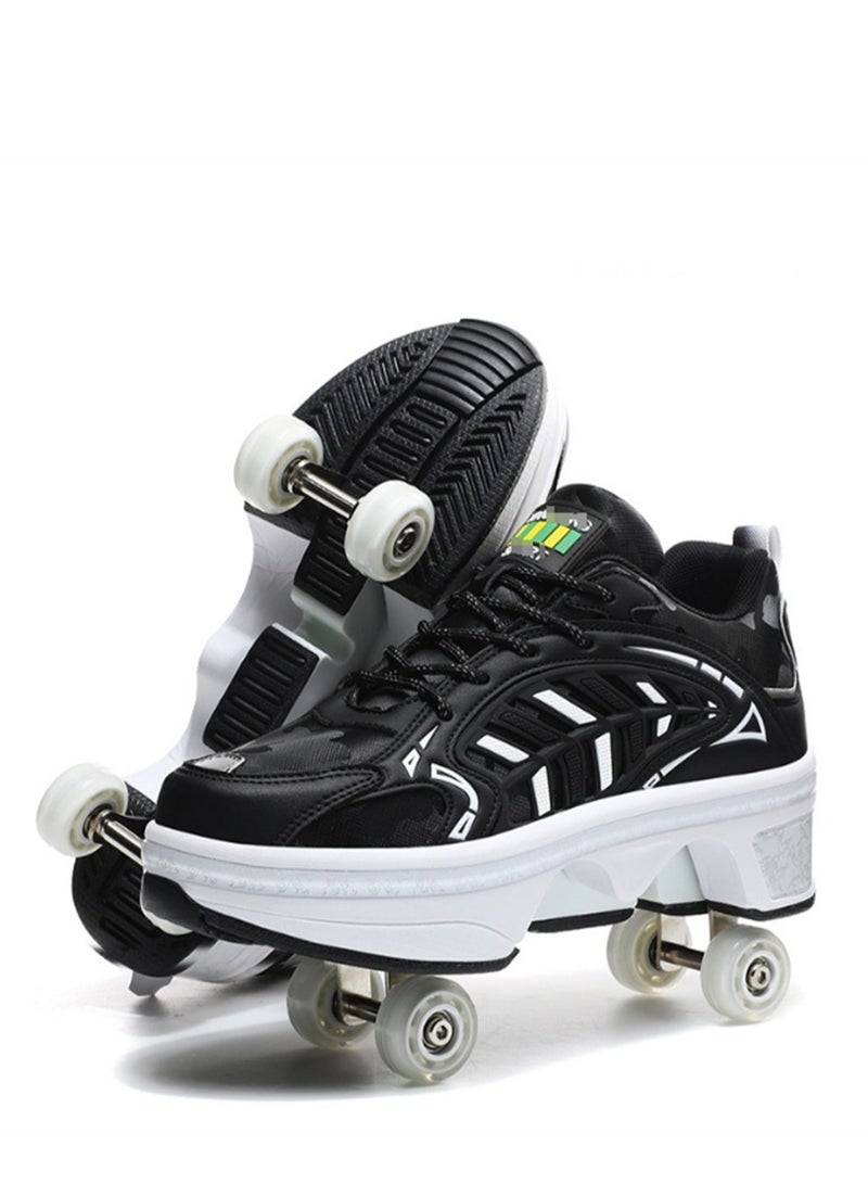 إسكدنيا أحذية المشي ذات العجلات الأربع يمكن أن تكون أحذية قابلة للسحب ذات تشوه دوار ومشبك دوار وزلاجات دوارة باللون الأسود - Image 1