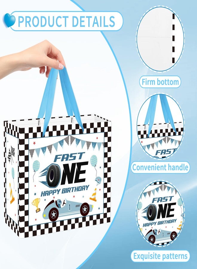 EoBeCy Fast One 1st Birthday Gift Bags with Handles, Tissue Paper and Greeting Card, Blue Race Car Wrapping Paper for Boys Baby Shower First Birthday Party Decorations Supplies - Image 4