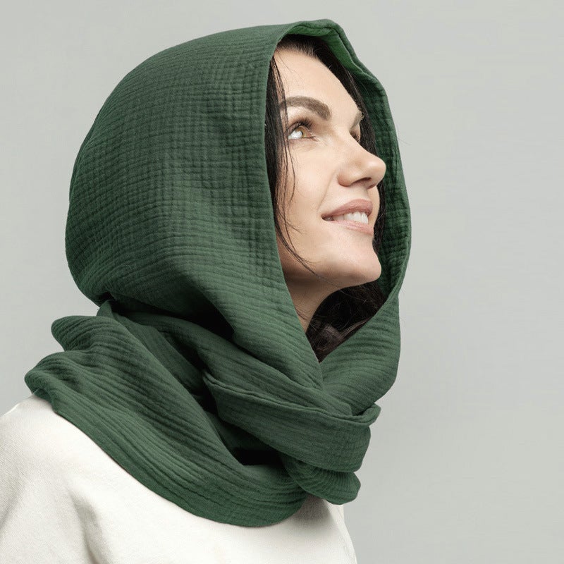 New Cotton Crepe Scarf Hooded Retro Fashion Decorative Warm Scarf Hat - Image 4