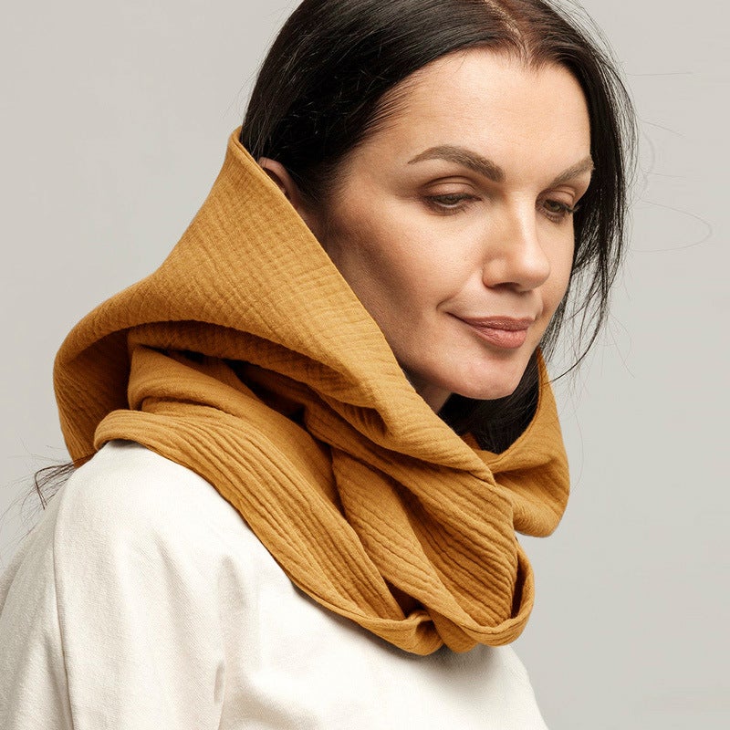 New Cotton Crepe Scarf Hooded Retro Fashion Decorative Warm Scarf Hat - Image 5