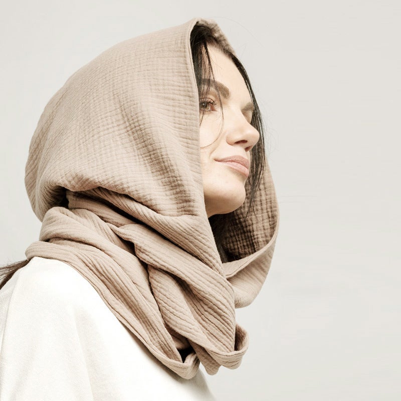 New Cotton Crepe Scarf Hooded Retro Fashion Decorative Warm Scarf Hat - Image 1