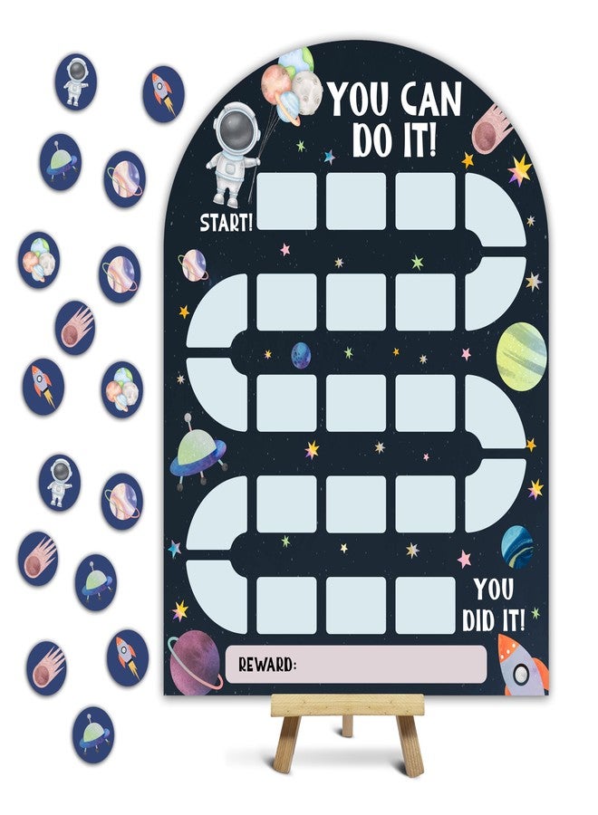 Foosproea Outer Space Reward Chart, Behavior Chart for Kids at Home, Wooden Incentive Chart Signboard with 24 Tokens, Galaxy Themed Sticker Charts Classroom Essentials -02 - Image 1