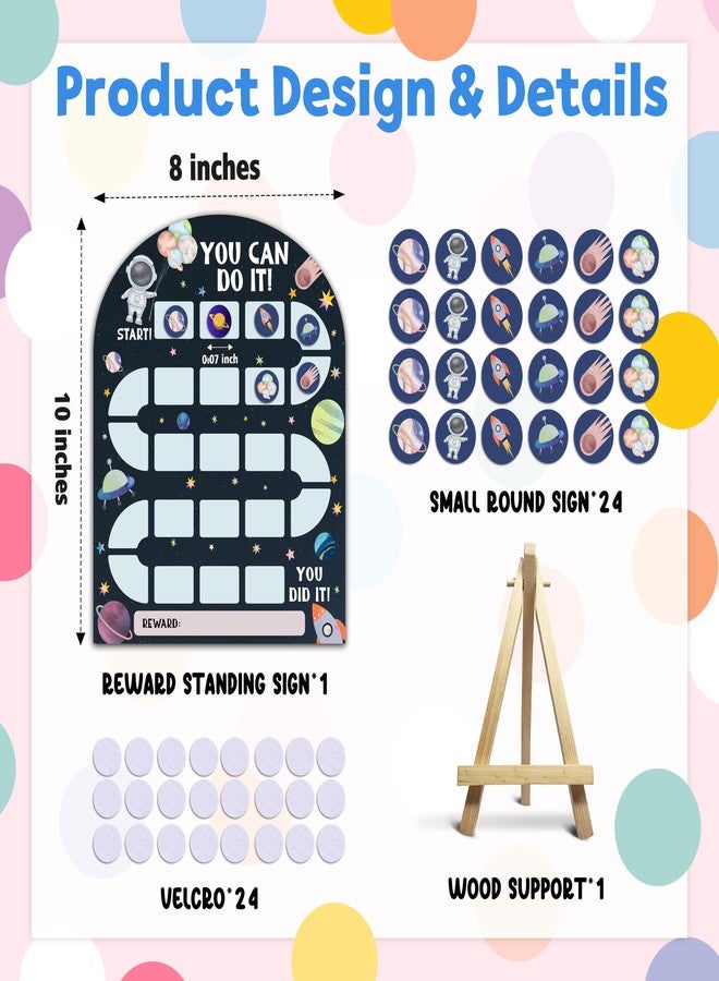 Foosproea Outer Space Reward Chart, Behavior Chart for Kids at Home, Wooden Incentive Chart Signboard with 24 Tokens, Galaxy Themed Sticker Charts Classroom Essentials -02 - Image 2