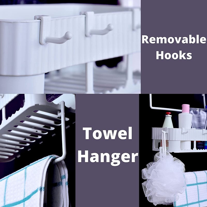 Drake Multipurpose Wall Mount Bathroom Shelf Drilling Bathroom Organizer Storage Rack Box with Towel Hanger Shelf SelfAdhesive Sticker Hooks Holder 2 Bathroom Shelves 1 Towel Hanger - Image 2