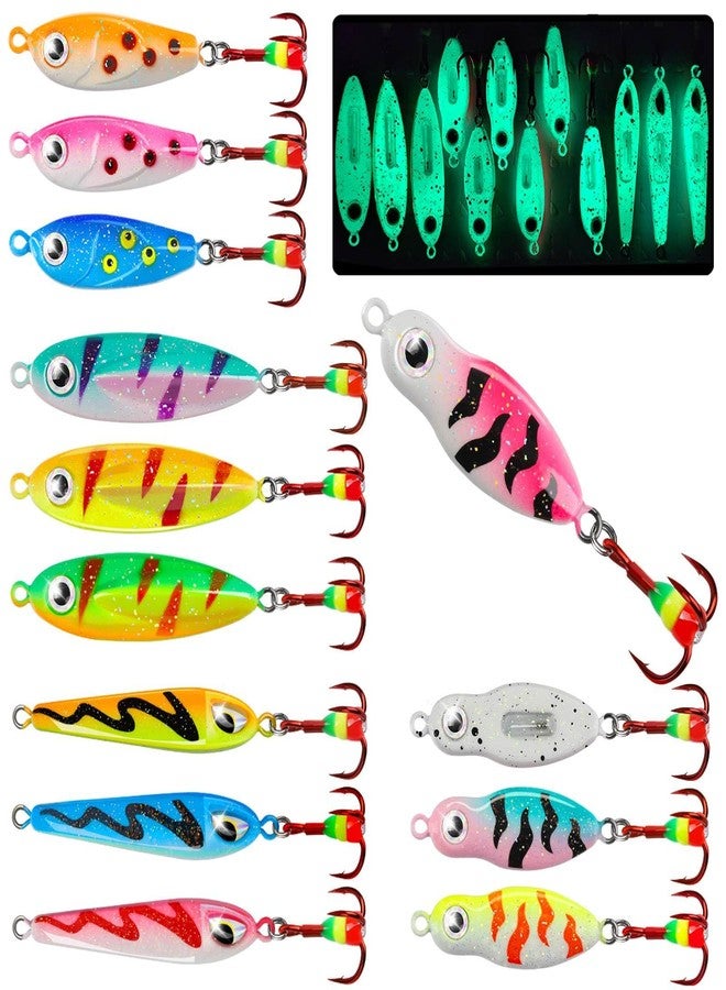 Dovesun Ice Fishing Rattle Spoons Kit Glow Ice Fishing Lures Ice Fishing jigs Accessories Gear Gifts for Walleye Bass Catfish Trout Kit 12PCS - Image 1