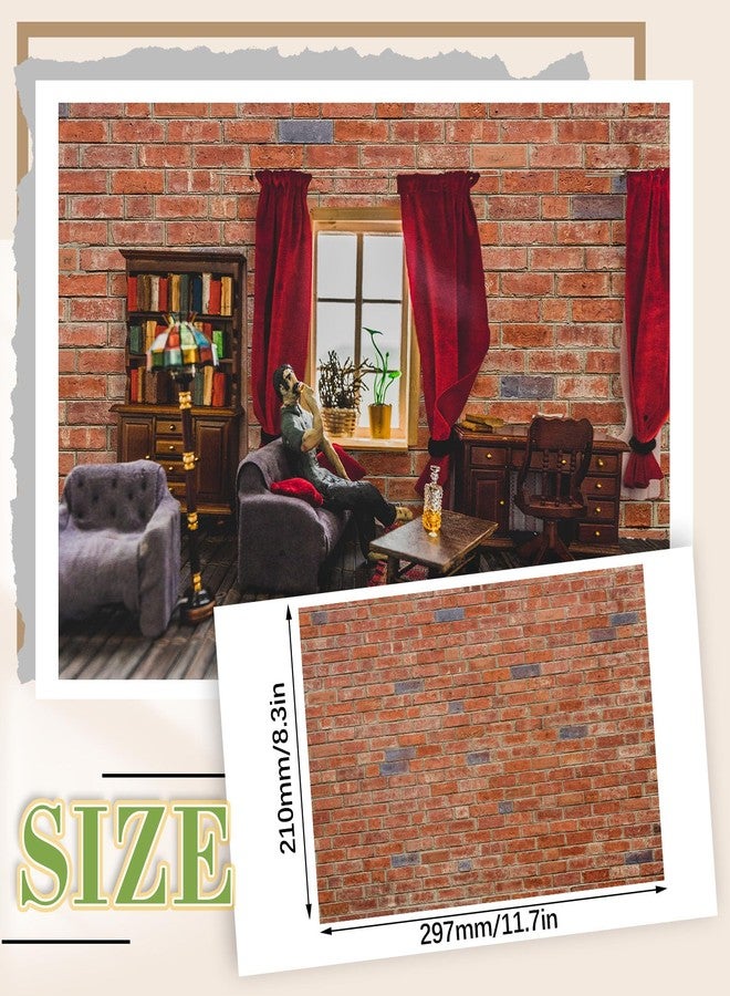 Flutesan 12 Pcs Miniature Dollhouse Wallpaper and Flooring Peel and Stick Mini DIY Self Adhesive Dollhouse Accessories 8.27 x 11.69 Inch (Red Clinker) - Image 2