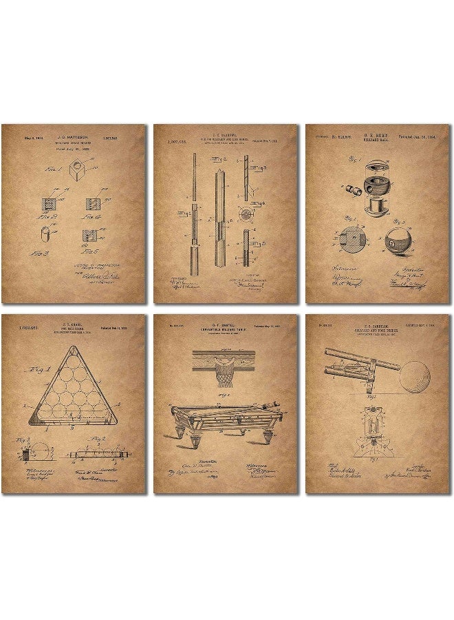 BigWig Prints Billiards Patent Wall Art - Set of 6 Vintage Pool Historical Photos - Image 1