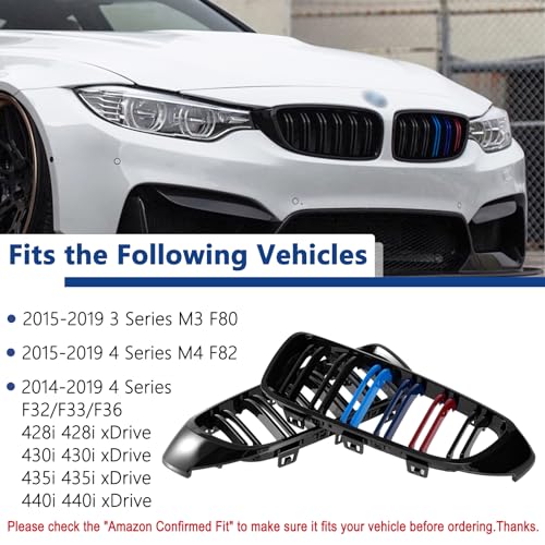 DEKEWEI F32 Grille,Front Kidney Grille Grill Compatible for 4 Series F32 F33 F36 (2014-2019) M3 F80 M4 F82 (2015-2019) (Double Slats Gloss M Color Grills, 2pcs) - Image 4