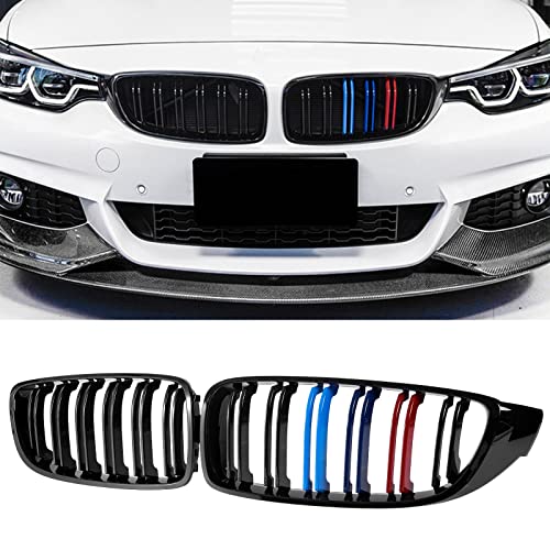 DEKEWEI F32 Grille,Front Kidney Grille Grill Compatible for 4 Series F32 F33 F36 (2014-2019) M3 F80 M4 F82 (2015-2019) (Double Slats Gloss M Color Grills, 2pcs) - Image 1