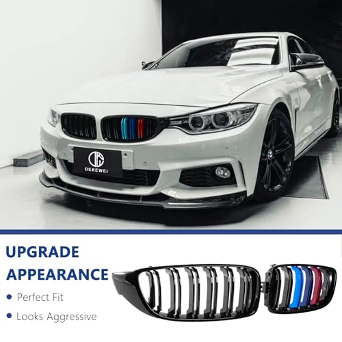 DEKEWEI F32 Grille,Front Kidney Grille Grill Compatible for 4 Series F32 F33 F36 (2014-2019) M3 F80 M4 F82 (2015-2019) (Double Slats Gloss M Color Grills, 2pcs) - Image 2