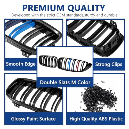 DEKEWEI F32 Grille,Front Kidney Grille Grill Compatible for 4 Series F32 F33 F36 (2014-2019) M3 F80 M4 F82 (2015-2019) (Double Slats Gloss M Color Grills, 2pcs) - Image 5