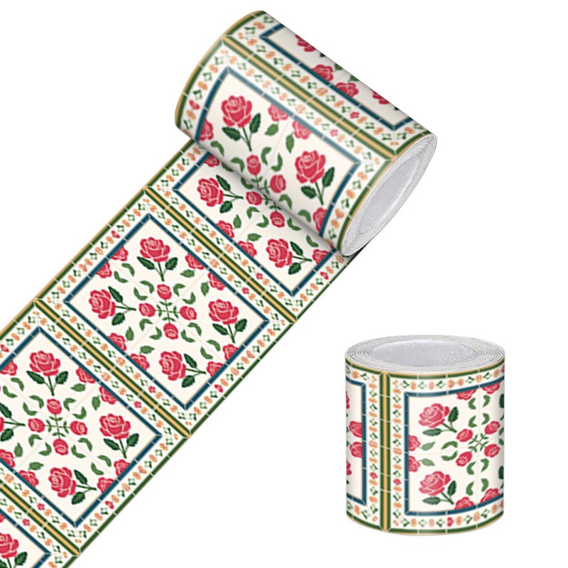 HOMETITUTE Wallpaper Border Peel and Stick Vintage Tile Texture Decorative Wall Trim Self Adhesive Border for Walls Mirror Frame Accent Strip for Bedroom Bathroom Kitchen Living Room 4x196 Inch - Image 2