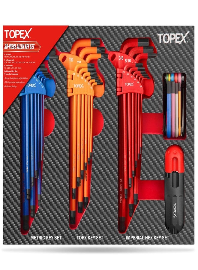 TOPEX 38Pcs Allen Key Set Multicolor Hex Key Allen Wrench Ball End Folding Hex Key Ball End Torx & Metric & Imperial Size for DIY Automotive Mechanic Home Use - Image 1