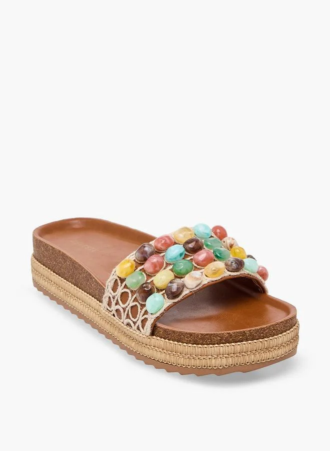 Celeste Women Beaded Strap Espadrille Slide Sandals