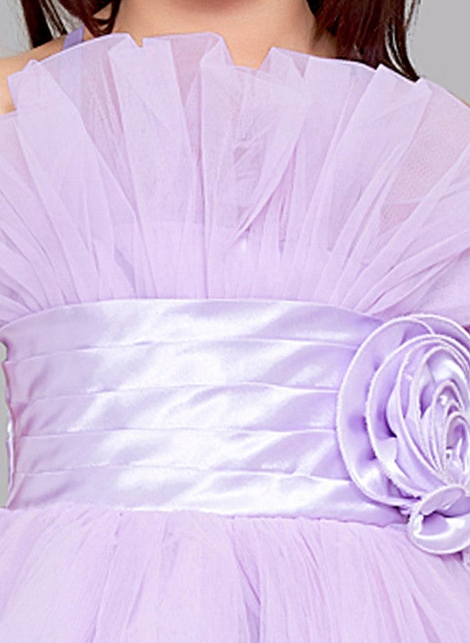 PinkChick Lavender Ruffled Tulle Fit & Flare Dress for Girls - Image 2