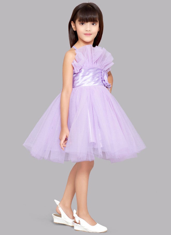 PinkChick Lavender Ruffled Tulle Fit & Flare Dress for Girls - Image 3