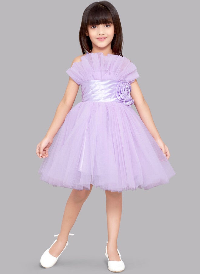 PinkChick Lavender Ruffled Tulle Fit & Flare Dress for Girls - Image 1