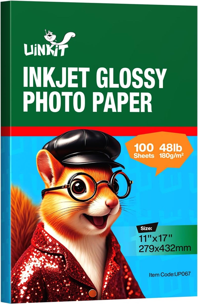 Uinkit Glossy Photo Paper 11x17 Inches 100 Sheets - Inkjet Printer Paper for Photos, Posters, Menus, Invitations - Vivid & Quick Drying Dye Ink Printers, No Curling, Smudge Proof - Image 1