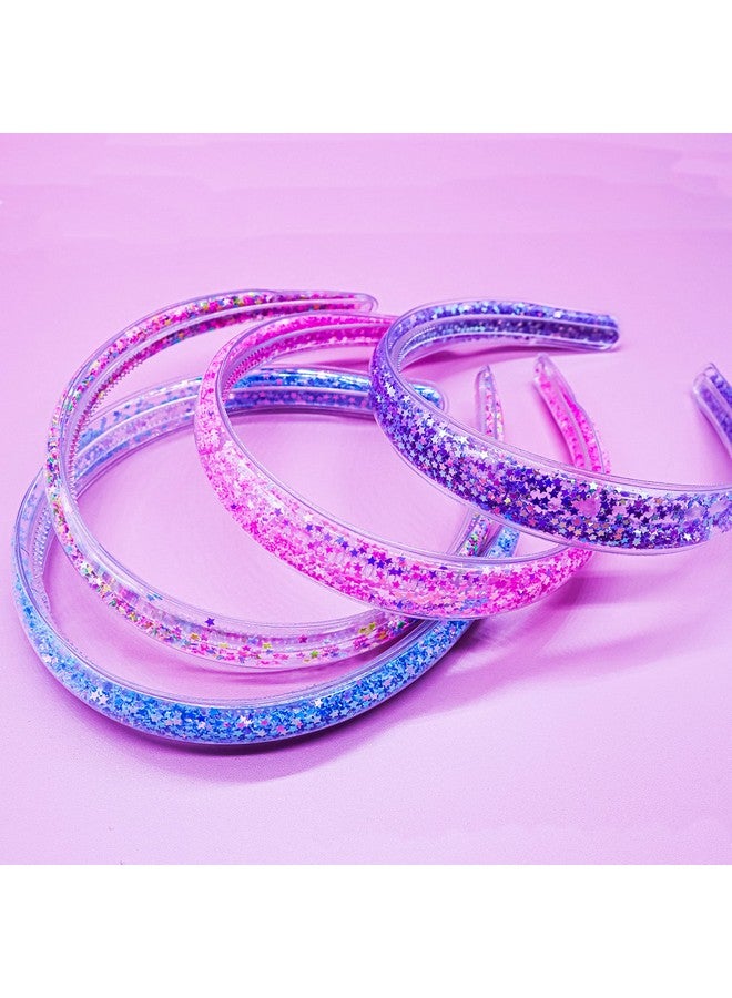 4 Glitter Headbands For Girls Sparkly Confetti Headband With Teeth For Kids Cute Rainbow Pink Purple Blue Hard Head Bands Little Girl Hair Accessories