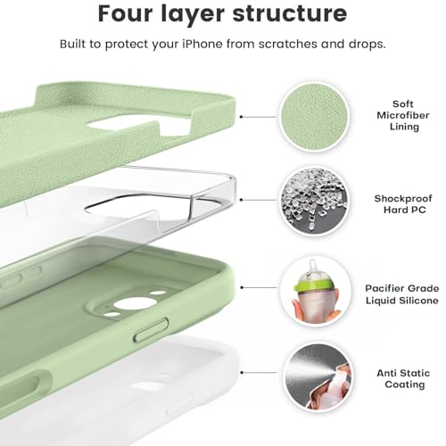 Vooii Compatible with iPhone 16 Pro Case, Liquid Silicone Upgrade [Camera Protection] [Soft Anti-Scratch Microfiber Lining] Shockproof Phone Case for iPhone 16 Pro 6.3 inch - Matcha - Image 2