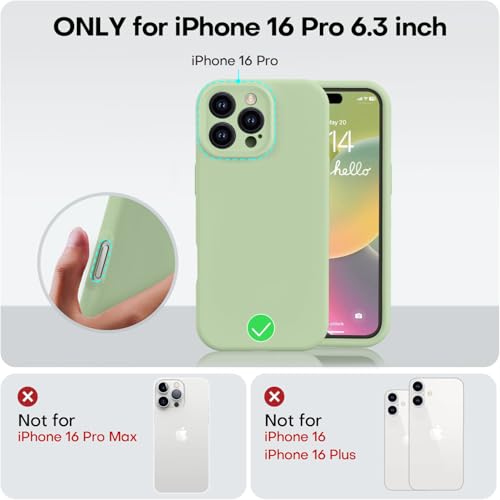 Vooii Compatible with iPhone 16 Pro Case, Liquid Silicone Upgrade [Camera Protection] [Soft Anti-Scratch Microfiber Lining] Shockproof Phone Case for iPhone 16 Pro 6.3 inch - Matcha - Image 5