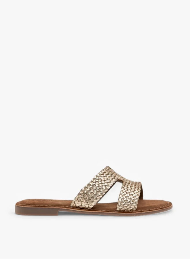 Paprika Women's Textured Leather Slip-On Flat Strap Sandals