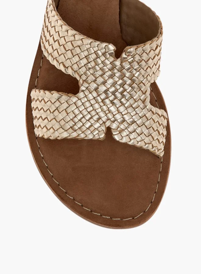 Paprika Women's Textured Leather Slip-On Flat Strap Sandals