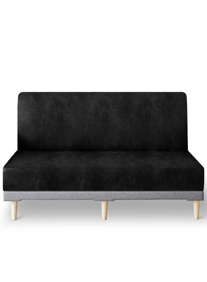 molasofa Leather Like Stretch Futon Slipcover Armless Futon Bed Sofa Cover Furniture Protector with Elastic Bottom, Soft and Washable Futon Cover for Sofa Bed Stay in Place（Larger，Black） - Image 1