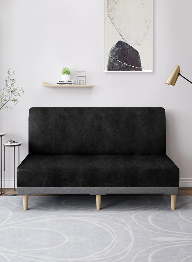 molasofa Leather Like Stretch Futon Slipcover Armless Futon Bed Sofa Cover Furniture Protector with Elastic Bottom, Soft and Washable Futon Cover for Sofa Bed Stay in Place（Larger，Black） - Image 3
