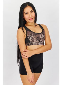Reebok Women Padded Animal Print Sports Bra, Black and Brown Combo  - Image 1