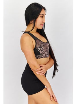 Reebok Women Padded Animal Print Sports Bra, Black and Brown Combo  - Image 2