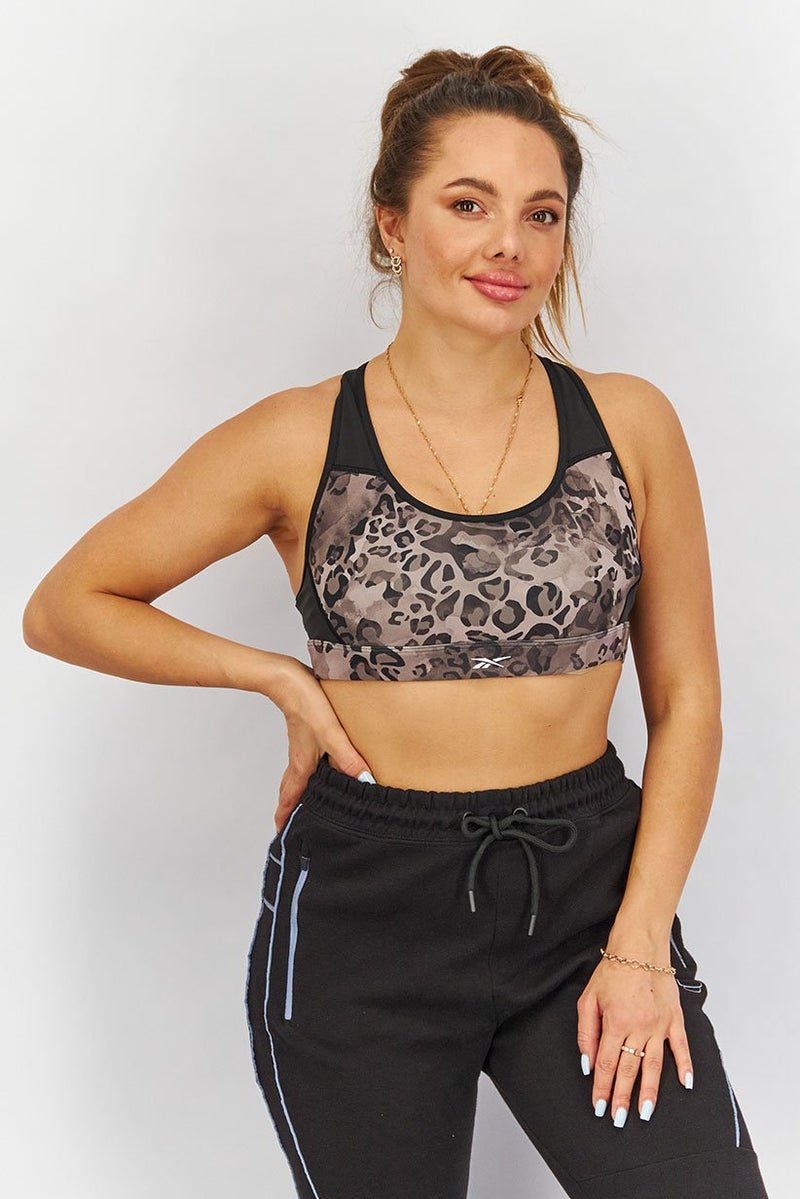 Reebok Women Padded Animal Print Sports Bra, Multicolor - Image 1