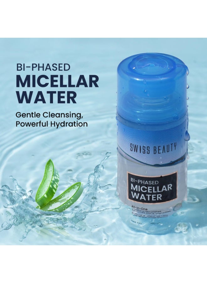 Swiss Beauty Bi-Phased Micellar Face Cleansing Water | Removes dirt, impurities and waterproof makeup | With Aloe vera and Witch Hazel | 100 ml - Image 2