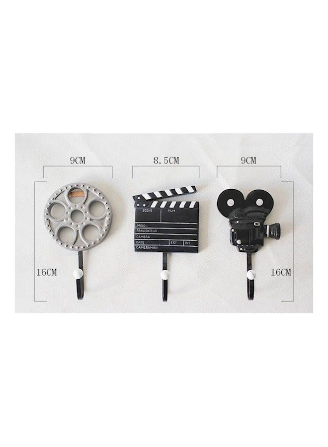 3 Pcs Self Adhesive Hooks,Creative Hooks,Wall Decoration Hooks，Decorative Vintage Films Movie Reel, Clapper Board and Cinema Camera Resin Wall Coat Hooks for Hanging Coat, Scarf, Bag, Towel, Clothes  - Image 3