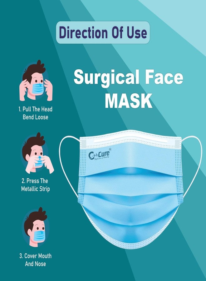 C-Cure® Meltblown - SMMS Fabric 3 Ply Disposable Face Mask Pack of 200 with Aluminium Nose Clip | IIR UltraSoft Ear Loop Mask for Dust Protection | Blue - Image 3