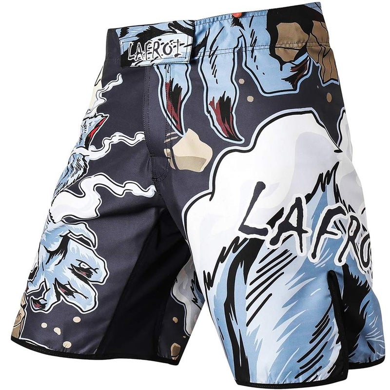 LAFROI Mens MMA Cross Training Boxing Shorts Trunks Fight Wear with Drawstring and Pocket-QJK01(Werewolf,LG) - Image 1