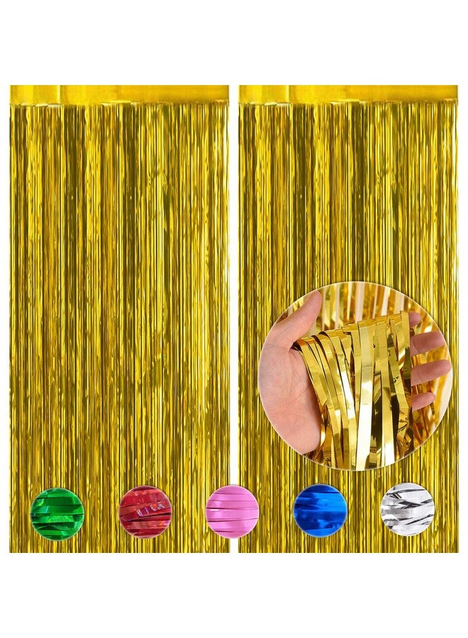 WOBBOX Big 3ft x 6ft Metallic Foil Fringe Curtain For Decoration Metallic Foil Curtain For Decoration Backdrop Door Window Curtain Party Decoration (One Pack) (Gold) (Pack of 2) - Image 1