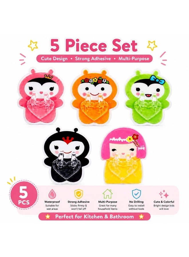 5-Piece Self-Adhesive Wall Hooks Set, Waterproof Multi-Purpose Sticky Hooks for Kitchen & Bathroom, Ideal for Towels, Utensils, Keys, Razors & Accessories - Multi Color - Image 1