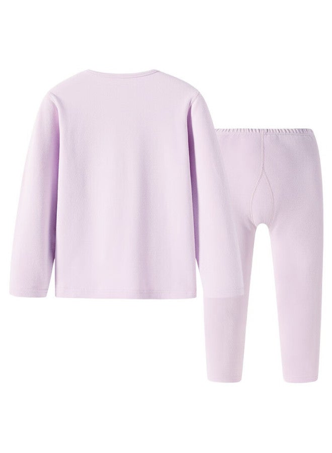 THREEGUN Sanqiang Children's Clothing, Skin-friendly Elastic Cotton Girls' Round Neck Long-sleeve Underwear Set, 29368d0, Light Purple, 130 - Image 3