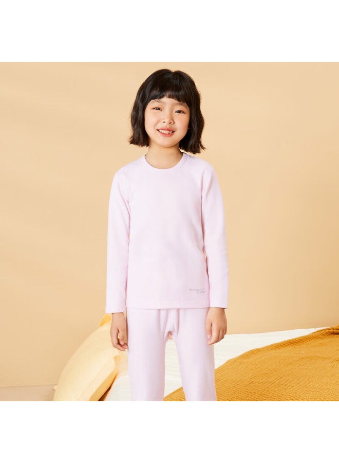 THREEGUN Sanqiang Children's Clothing, Skin-friendly Elastic Cotton Girls' Round Neck Long-sleeve Underwear Set, 29368d0, Light Purple, 130 - Image 1