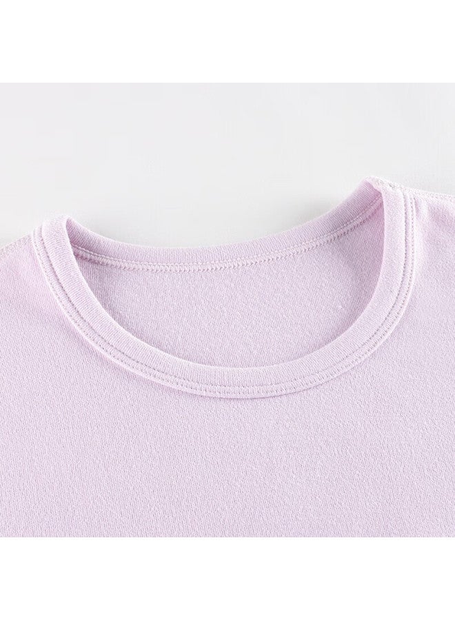 THREEGUN Sanqiang Children's Clothing, Skin-friendly Elastic Cotton Girls' Round Neck Long-sleeve Underwear Set, 29368d0, Light Purple, 130 - Image 4
