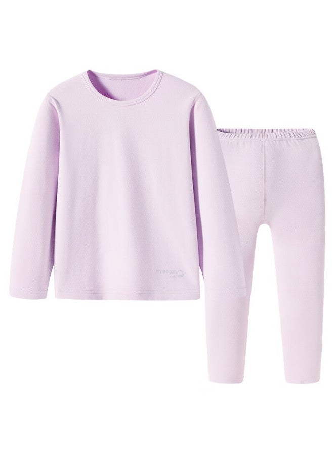 THREEGUN Sanqiang Children's Clothing, Skin-friendly Elastic Cotton Girls' Round Neck Long-sleeve Underwear Set, 29368d0, Light Purple, 130 - Image 2