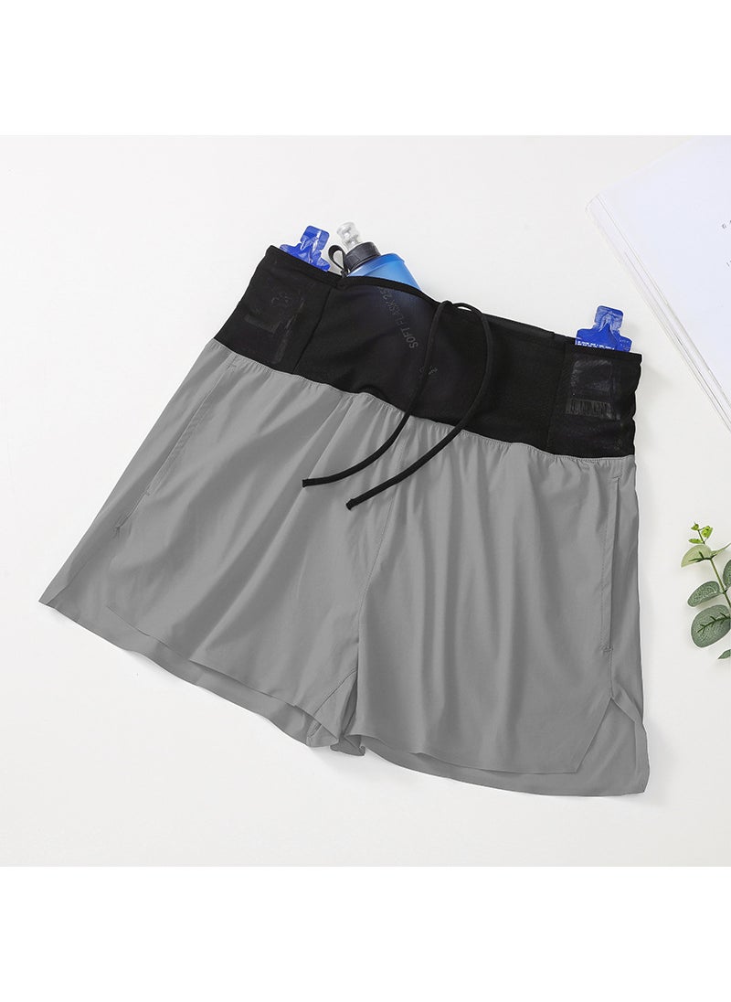 Mens High Waist Running Shorts Quick-Dry Marathon Training Grey  - Image 1