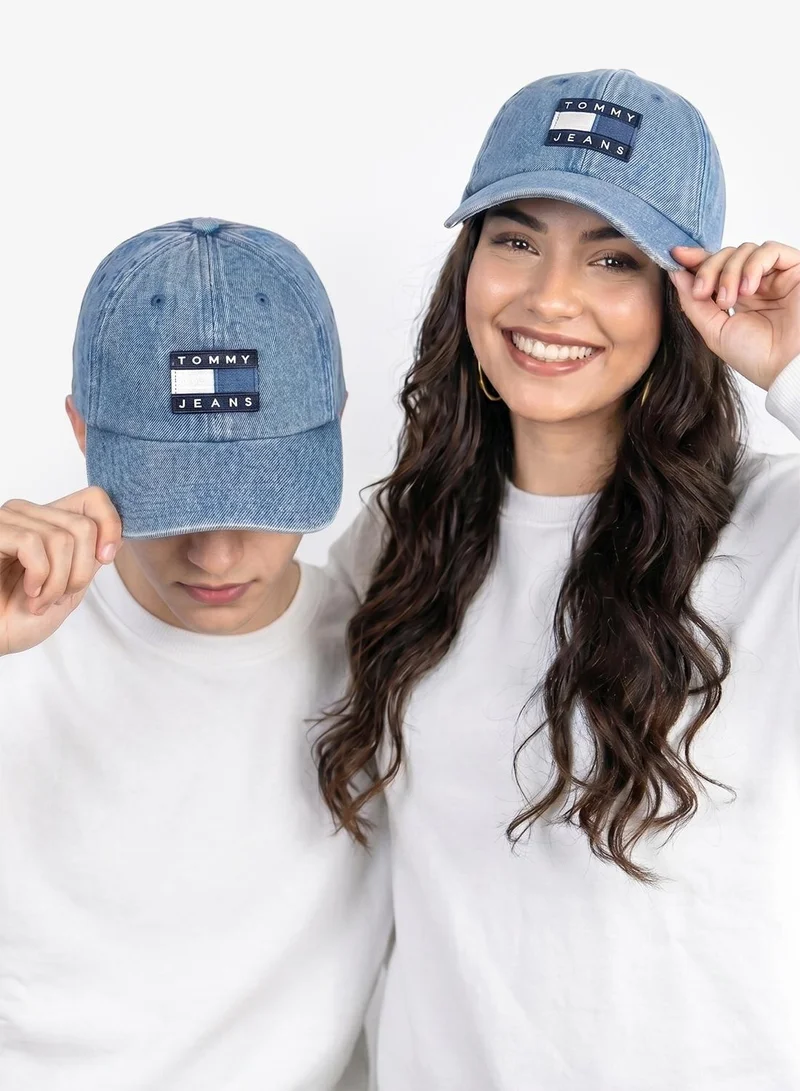 TOMMY JEANS Washed indigo Heritage Tonal Logo Denim Baseball Cap  | Best Price UAE