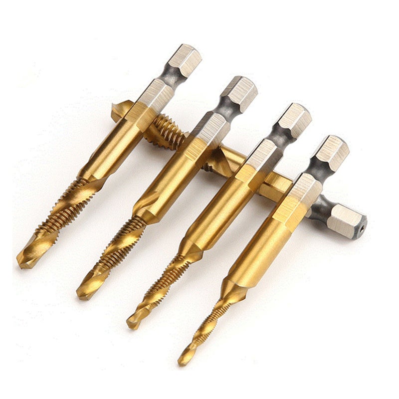 Hexagon Shank 3-In-1 Machine Tap Drill Bits: 6 Pcs Titanium Plated HSS Composite Taps - Self-Centering 4341 High Hardness Rustproof Tools for Hand Drill Hobbyists Home Woodworking Electronics Repair - Image 2