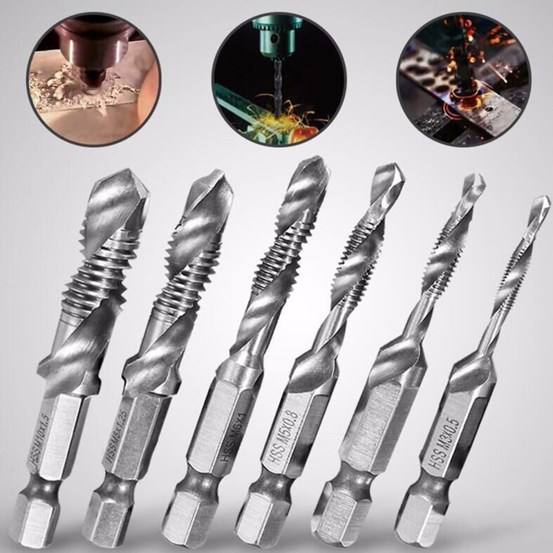 Hexagon Shank 3-In-1 Machine Tap Drill Bits: 6 Pcs Titanium Plated HSS Composite Taps - Self-Centering 4341 High Hardness Rustproof Tools for Hand Drill Hobbyists Home Woodworking Electronics Repair - Image 5
