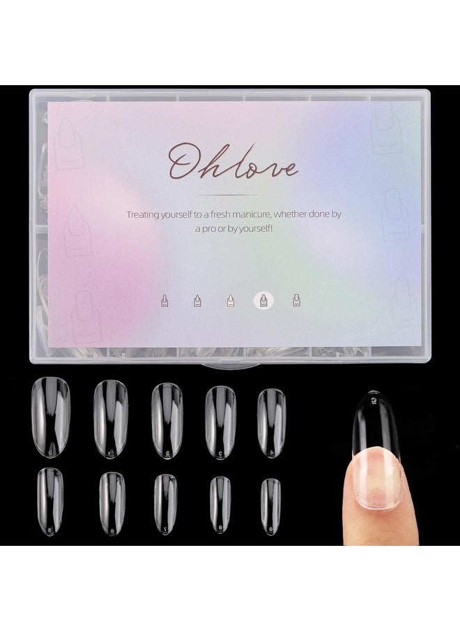 Ohlove 500Pcs Oval Nail Tips For Acrylic Clear Fake Nails Full Cover 10 Sizes  - Image 1