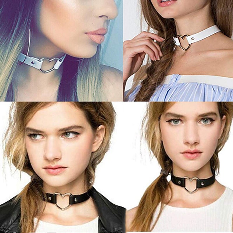 ETHOON Love Heart Choker PU Leather Choker Necklace Goth Choker Collar Chain Green - Image 4