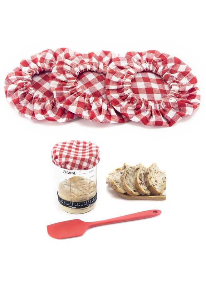 ZUAWAE Sourdough Jar Cover, Reusable Sourdough Cloth Cover, 3pc Handmade Cotton Cloth Covers for Sourdough Starter Jar Sourdough Bread Baking Supplies Fit Jars Mouth from 3-4 Inch (Red Plaid) - Image 1